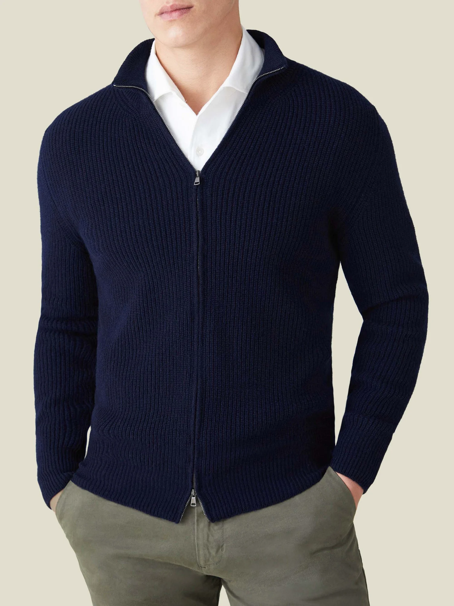 Chunky knit cashmere zip cardigan